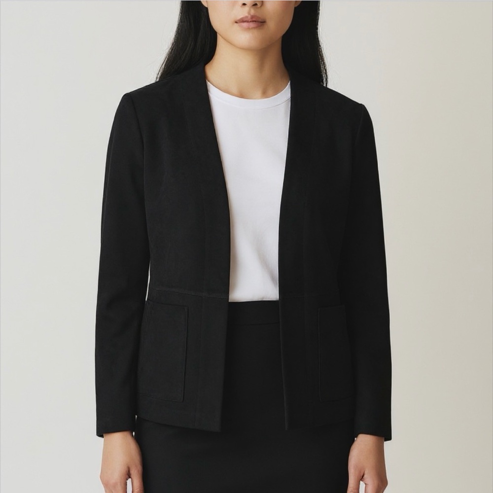 Black Blazer Industry Womens Black Faux Leather Open Front nwt - Picture 3 of 16
